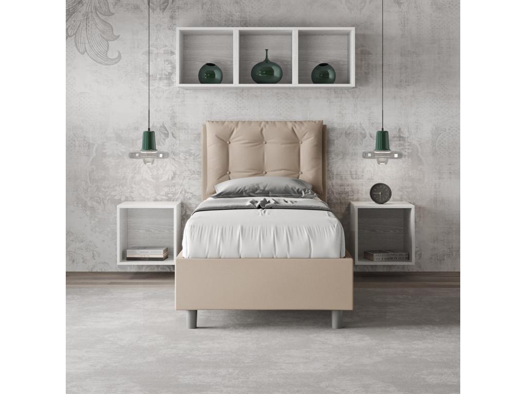 Lit rembourré en simili cuir gris tourterelle Artigeo sans sommier 80x200 FUGG56956