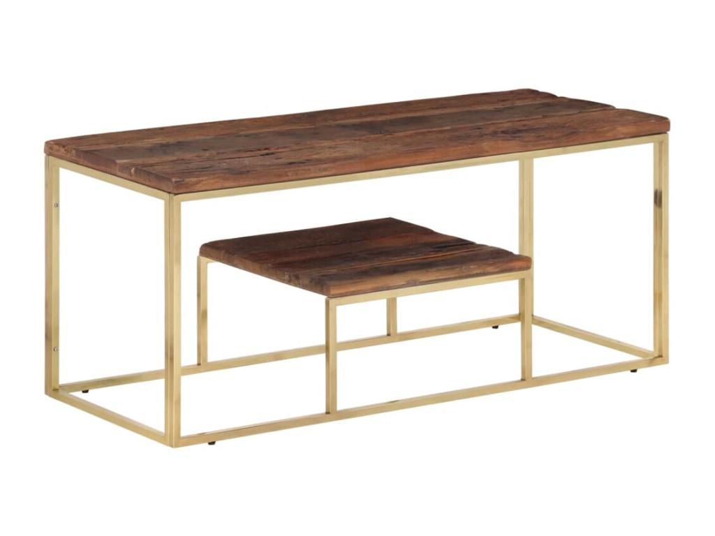 Table basse en acier inoxydable doré et bois de mélèze massif QJRN20853