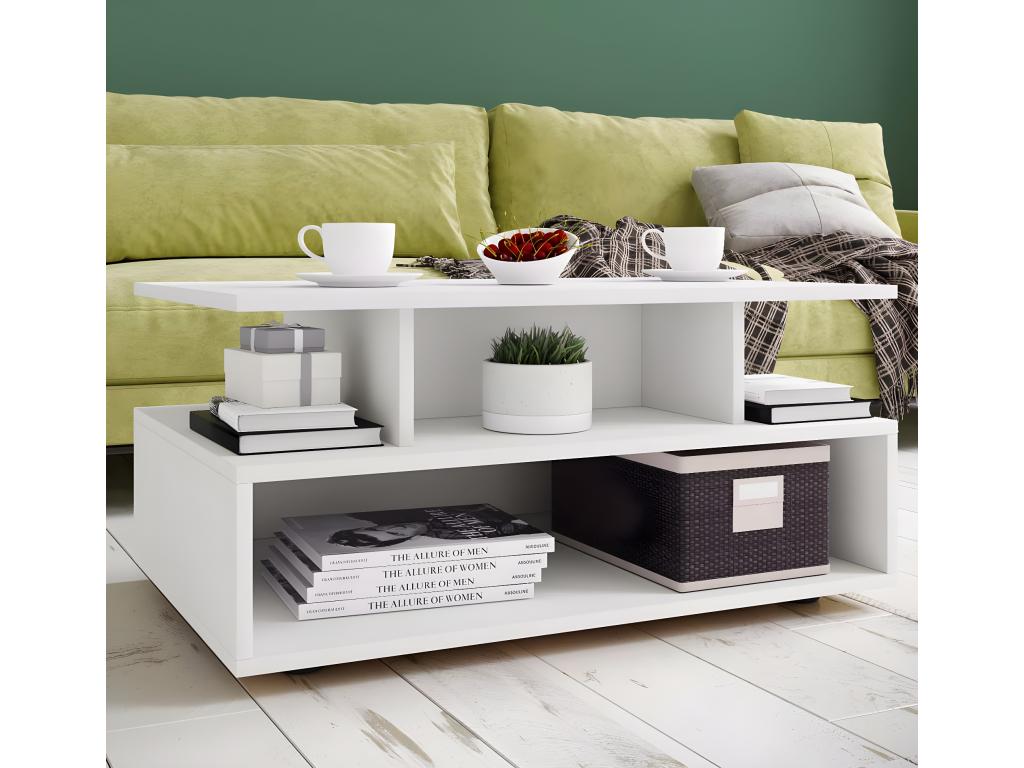 Cosymeub bois Table basse haute Table de salon Table d'appoint Table de rangement Esila Blanc VKFY10419