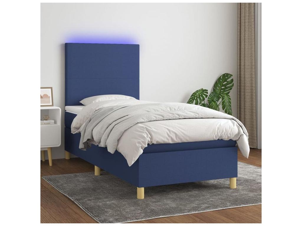Sommier à Artigeo de lit avec matelas et LED Bleu 90x190 Tissu SJFO47022
