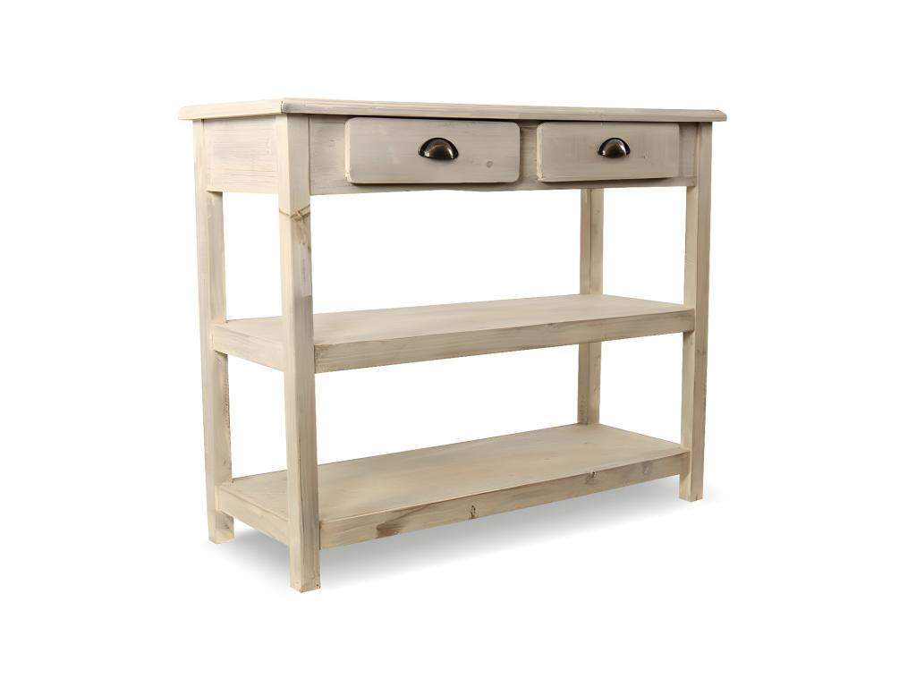 Console 2 Tiroirs Bois Blanc 100x40x80.5cm - Cosymeub GMWA76113