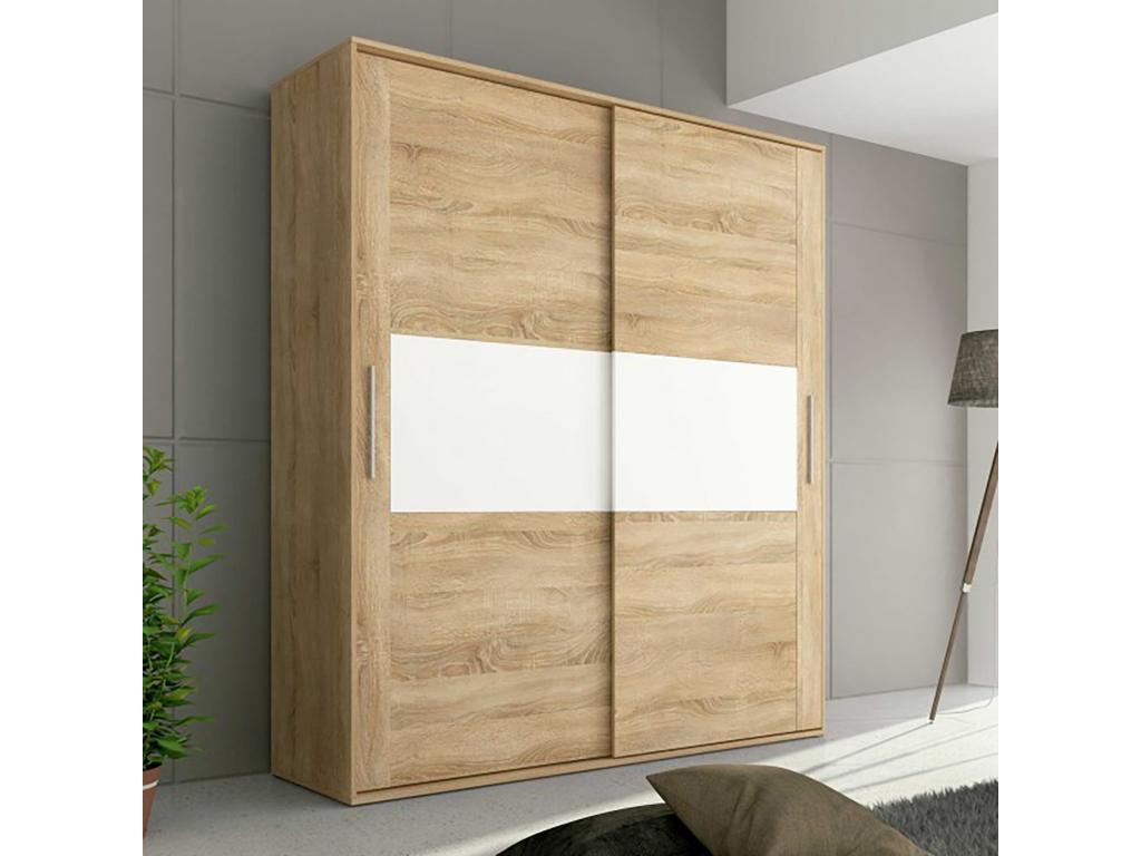 Armoire placard garde-robe 2 portes coloris chêne Cosymeub blanc - Longueur 180 x Profondeur 55 x Hauteur 207.60 cm LZTI19997