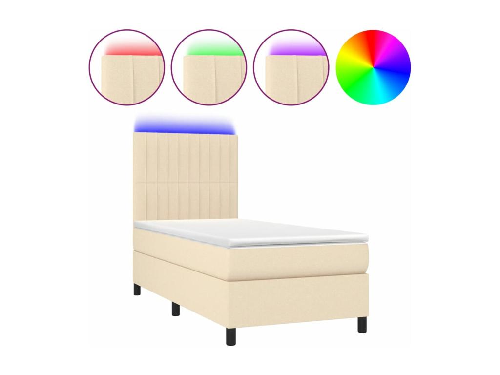Sommier tapissier avec matelas et LED Crème 90x200 cm Tissu IMTF05923