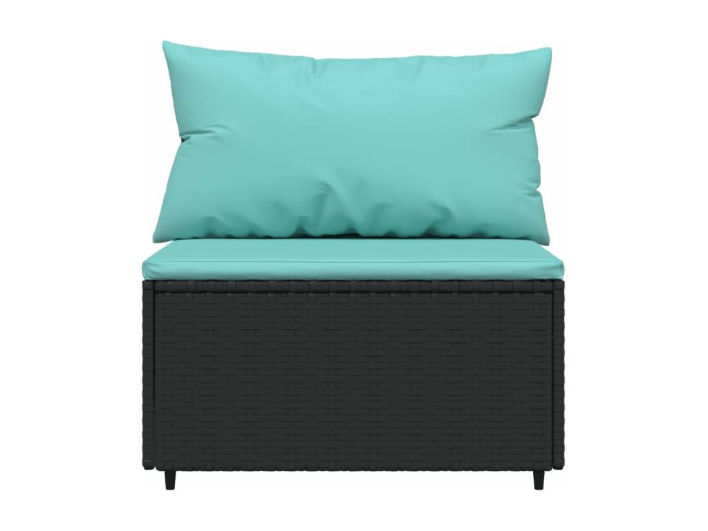 Canapé central de jardin avec coussins noir résine tressée LRBL74503