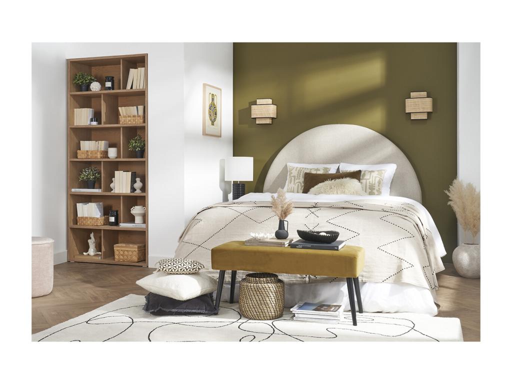 Banc design capitonné en tissu velours bleu nuit et métal noir L96 cm Cosymeub KHMR36151