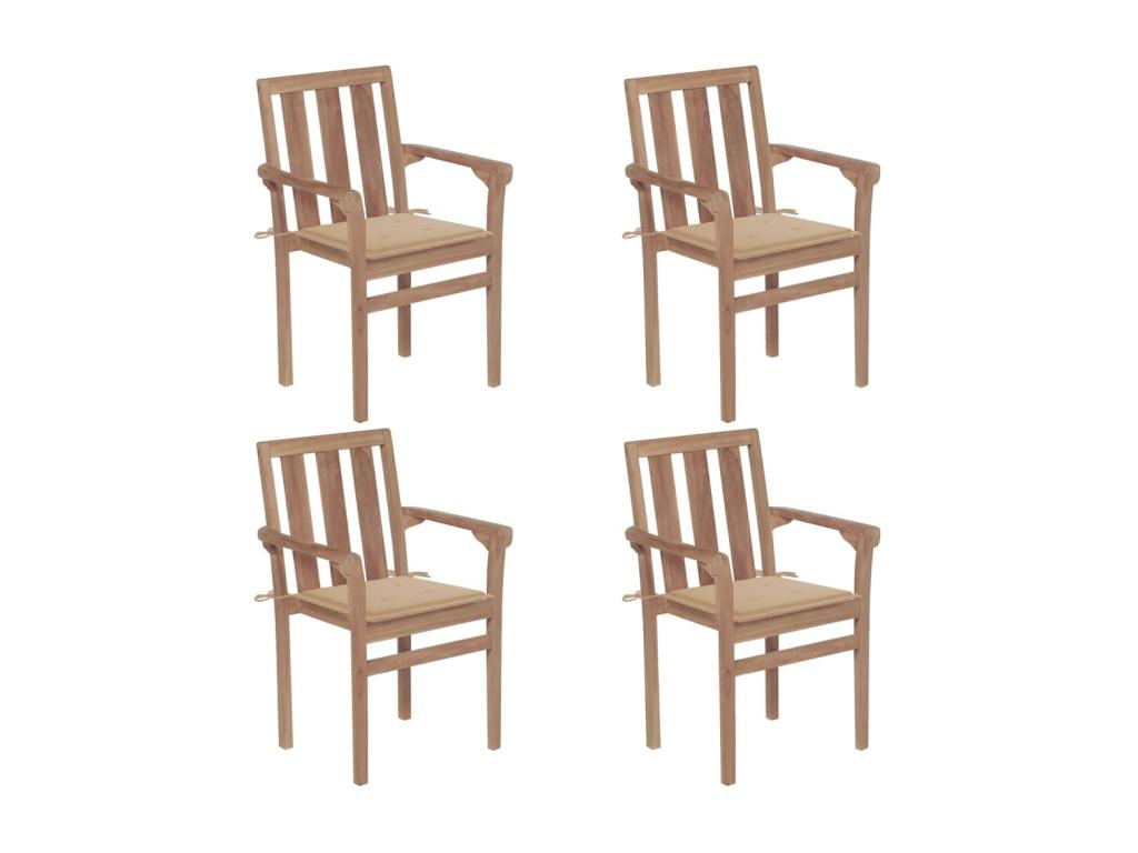 Chaises de jardin empilables avec coussins 4 pièces Teck solide XKWJ34994