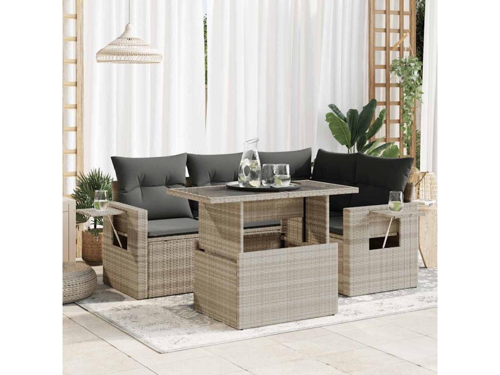 Salon de jardin 5 pcs avec coussins gris clair résine tressée XPZH80729