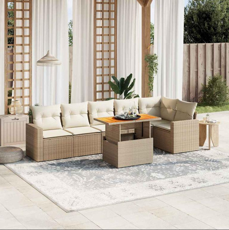 Salon de jardin avec coussins 7 pcs beige résine tressée WQLS92890