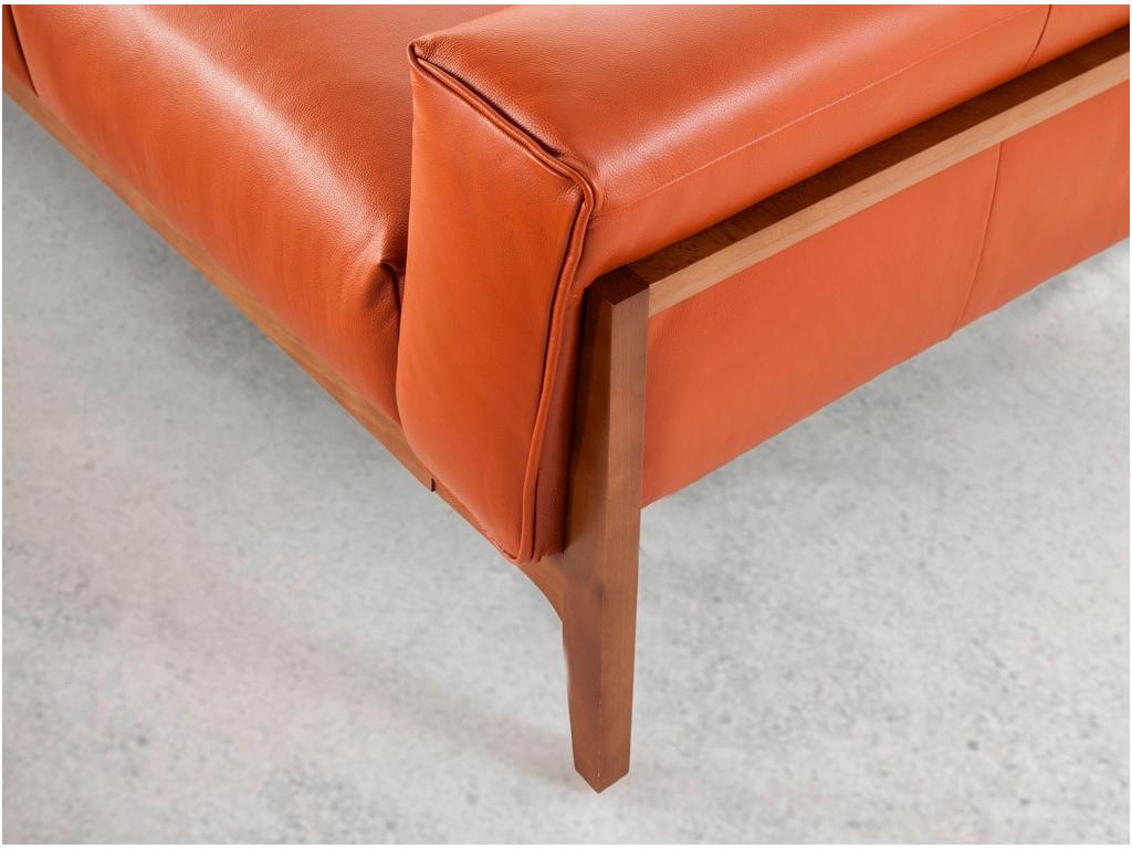 Canapé 3 places bois noyer et cuir Artigeo-Couleur Artigeo 02 Crème EAXH17302