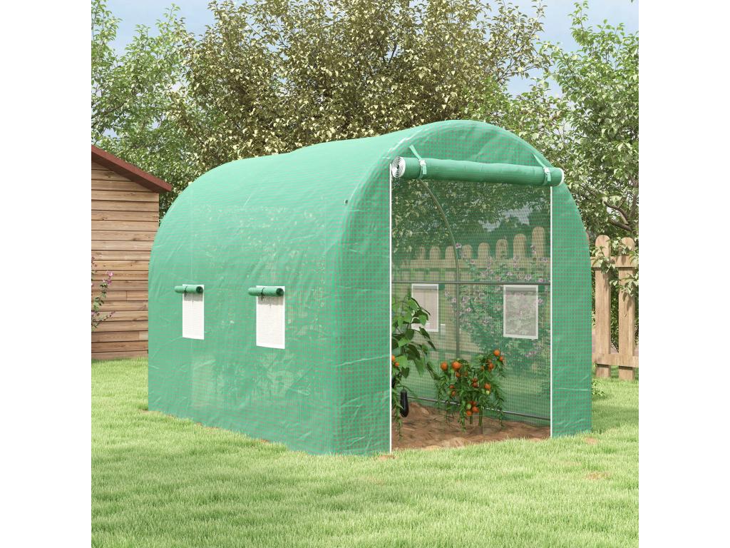 Serre de jardin tunnel surface sol 6 m² châssis tubulaire renforcé vert FTRB76748