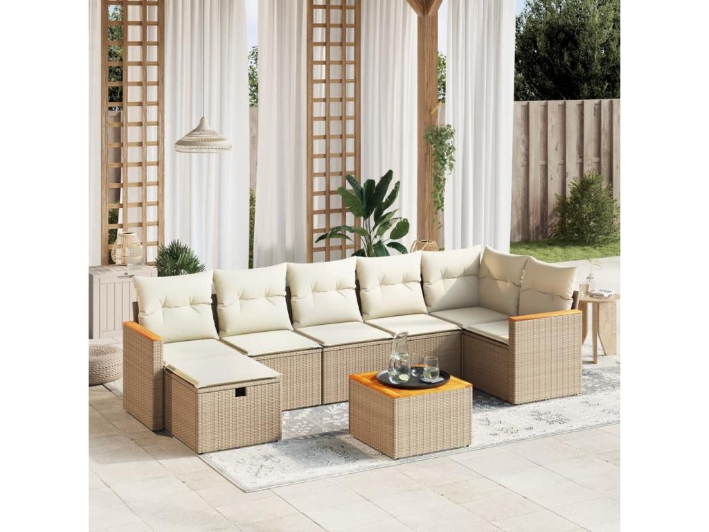 Salon de jardin avec coussins 8 pièces beige résine tressée JIGA82740