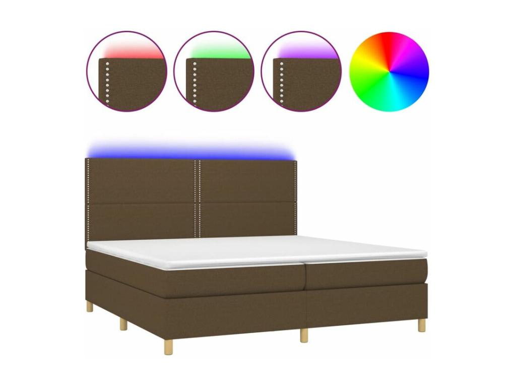Sommier à Cosymeub de lit matelas et LED Marron foncé 200x200 BQXE85807