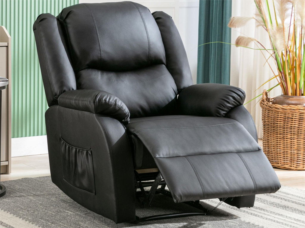 Fauteuil de relaxation inclinable avec repose-pied réglable à revêtement principal simili noir OPPW23900