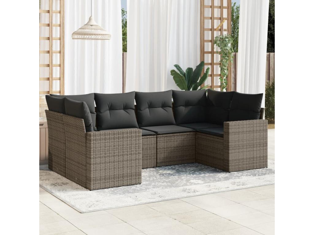 Salon de jardin 6 pcs avec coussins gris résine tressée VEER92106
