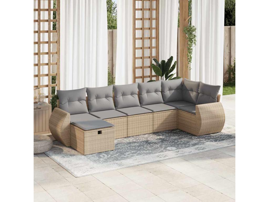 Salon de jardin avec coussins 7 pièces beige résine tressée QKIL27681