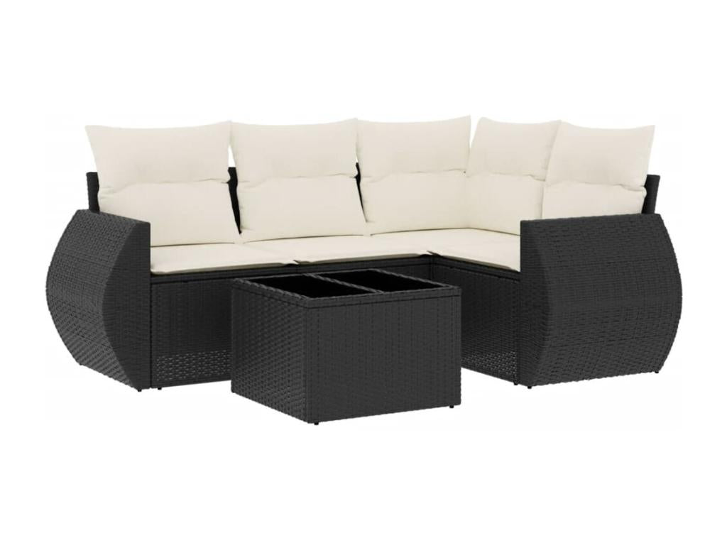 Salon de jardin 5 pcs avec coussins noir résine tressée VHTJ06399