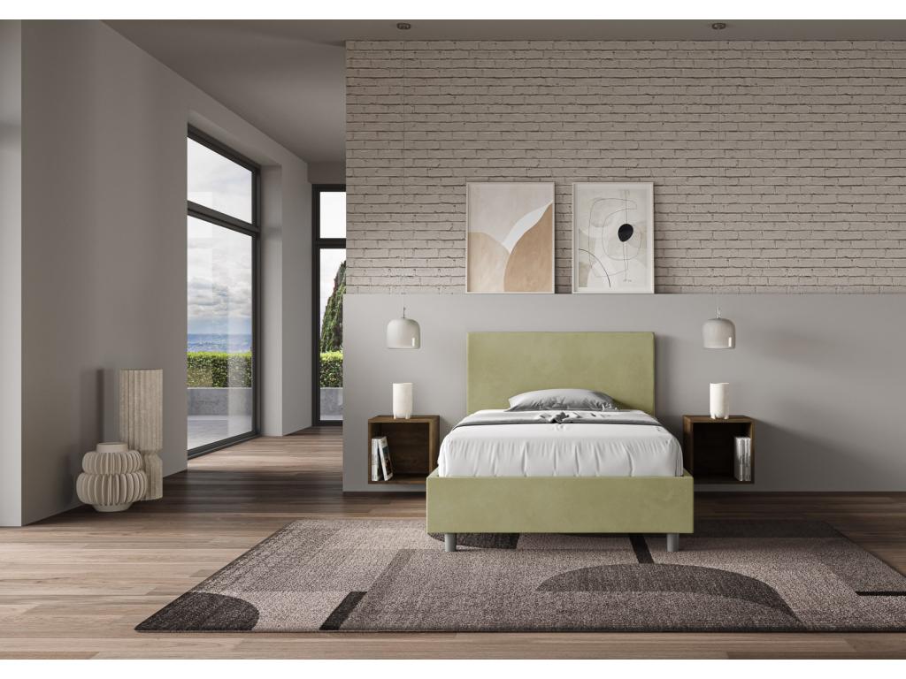 Lit 1 place et demi avec sommier rembourré 120x200 microfibre vert Cosymeub UQMQ71031