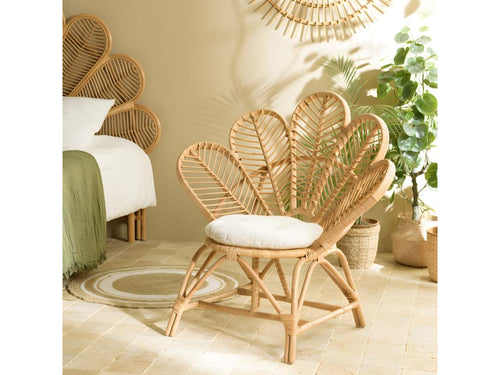 Artigeo - Fauteuil 'fleur' ​​rotin couleur brun miel coussin d'assise blanc Artigeo ULME69452