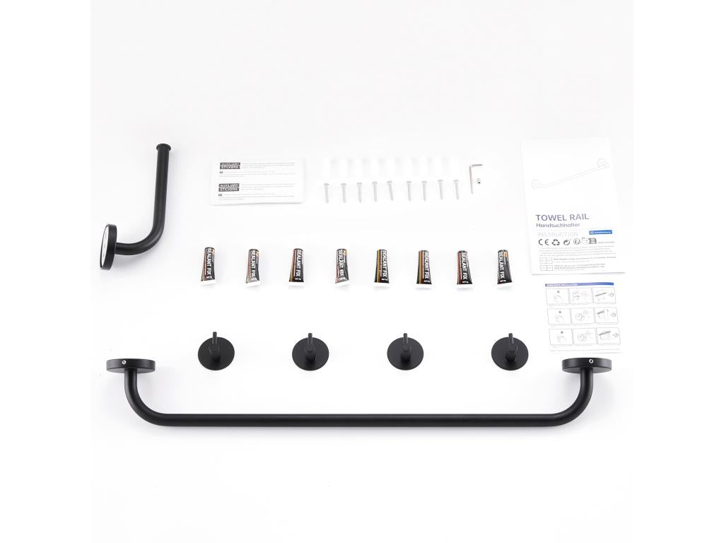 Cosymeub Colonne Douche Thermostatique Noir réglable Hauteur avec mitigeur Ensemble Salle Bain Accessoire 6 Pièces Auto-adhésif/percer Inox Noir AIWD09650