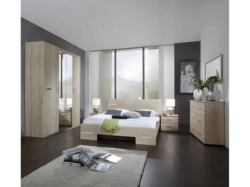 Chambre adulte imitation chêne en panneaux de particules - Dim 140x200 cm SPGR42553