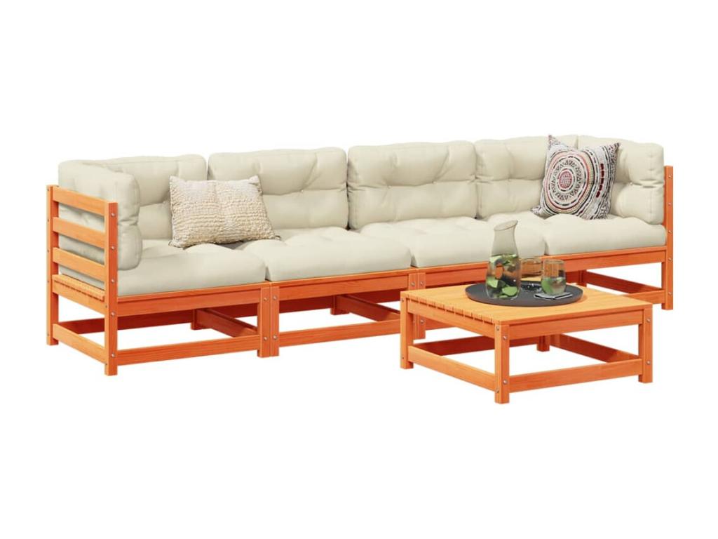 Salon de jardin 5 pcs avec coussins cire marron bois pin massif JPHJ87112