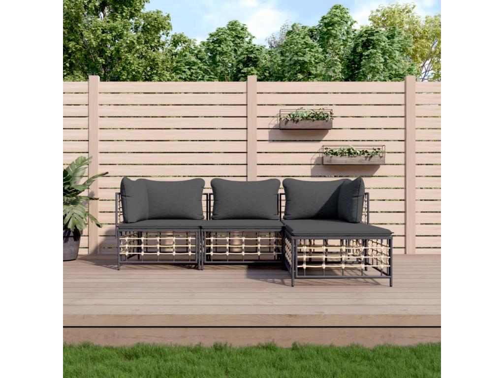 Salon de jardin 4 pcs avec coussins anthracite résine tressée XUWX98087
