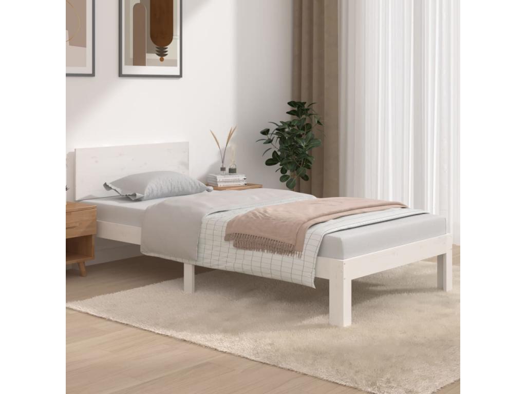 Cadre de lit Blanc Bois massif 90x190 cm Simple QECK74248