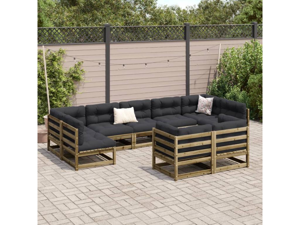 Salon de jardin 9 pcs bois de pin imprégné CSIY98754