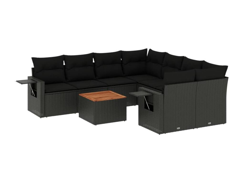 Salon de jardin 9 pcs avec coussins noir résine tressée WIUY68815