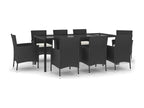 Ensemble à manger jardin 9pcs et coussins noir résine tressée SYHL70539