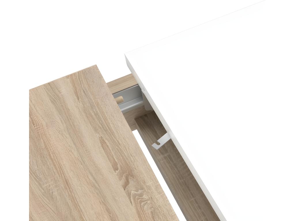 Table extensible 160 à 206 cm blanc laqué décor bois gris - Cosymeub KHOT34204