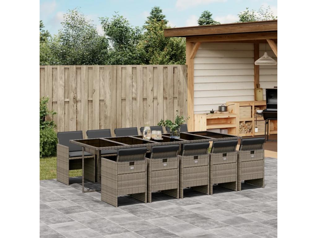 Ensemble à manger de jardin 11 pièces avec coussins gris poly rotin XEYJ76872