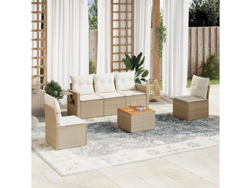 Salon de jardin avec coussins 6 pcs beige résine tressée JOSQ78935
