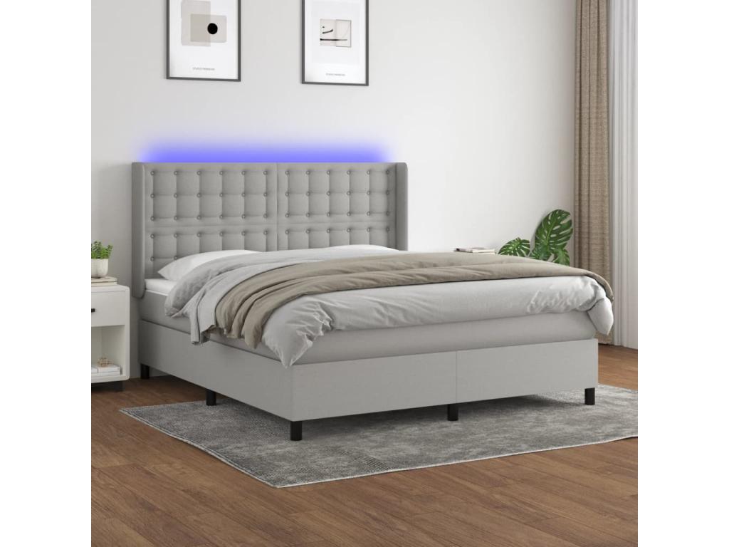 Sommier tapissier et matelas et LED Gris clair 180x200 cm Tissu XOAP53577