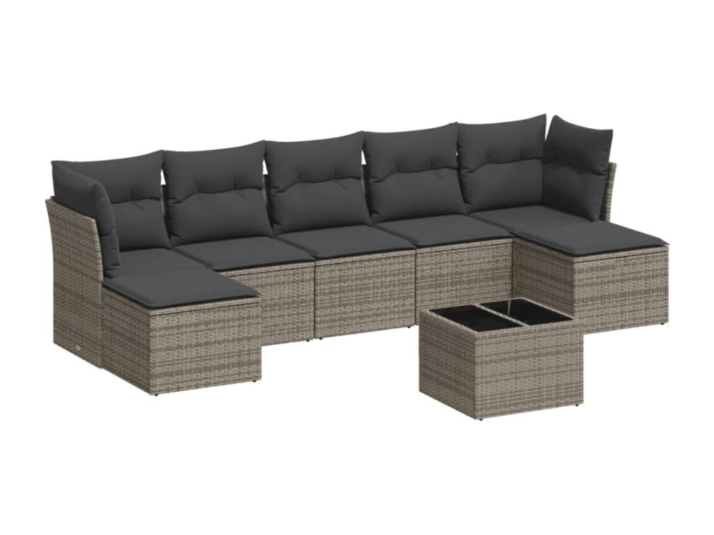 Salon de jardin 8 pcs avec coussins gris résine tressée IYRW97029