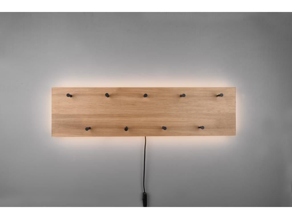 Cosymeub - Panneau d´accrochage mural avec crochets et bande LED - Naturel/Noir - 75x20x9.2cm GRZW00149