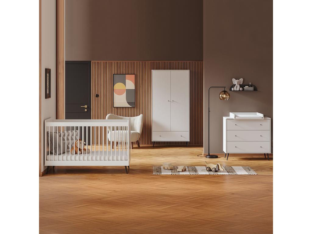 Chambre complète lit bébé 60x120 commode à langer et armoire 2 portes Artigeo Blanc ZVIQ51951