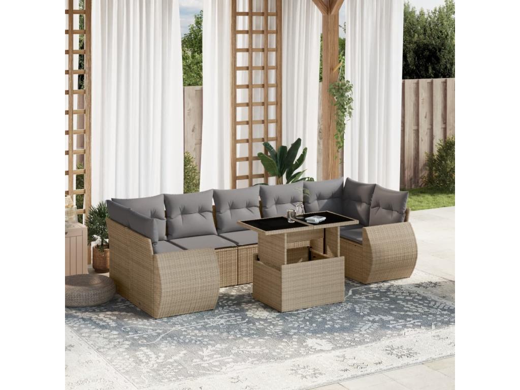 Salon de jardin avec coussins 8 pcs beige résine tressée ZMBM35775