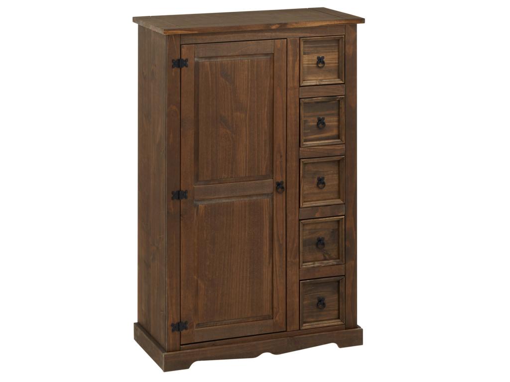 Buffet chiffonnier apothicaire Artigeo style mexicain avec 1 portes et 5 tiroirs en pin massif lasuré brun GIEM52375
