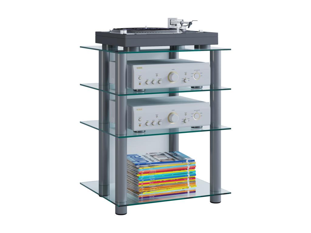 Chezlova Meuble Hifi Rack Armoire Phono Etagère en aluminium verre Phono Mediaregal Bilus verre transparent  WJQP86351