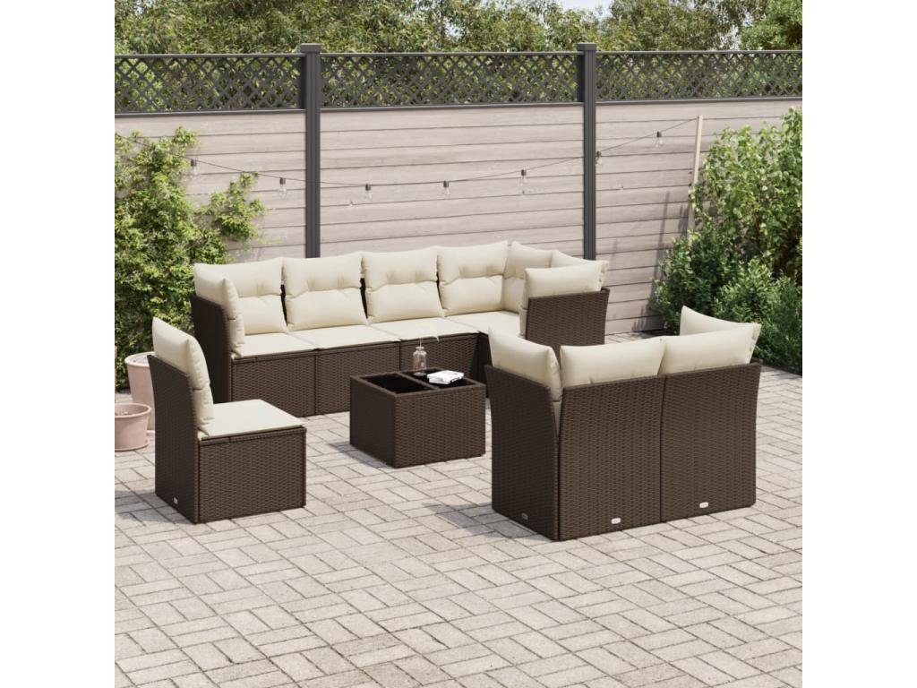 Salon de jardin avec coussins 9 pièces marron résine tressée EZLM35887