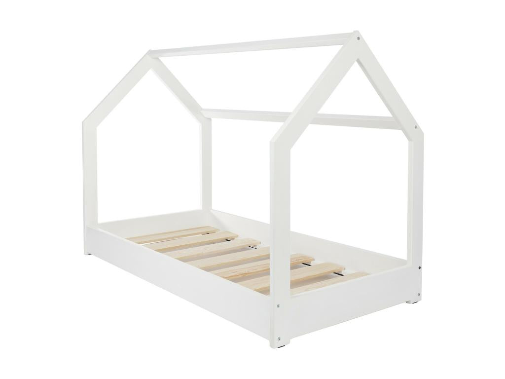 Lit d'enfant maison cabane avec matelas standard 160x80 Confort et Aventure pour la Chambre d'Enfant - Blanc ZOCR71557