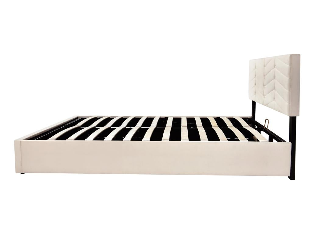 Lit coffre en velours avec sommier à Cosymeub tête de lit réglable - 140x200cm - Beige ACEI21886