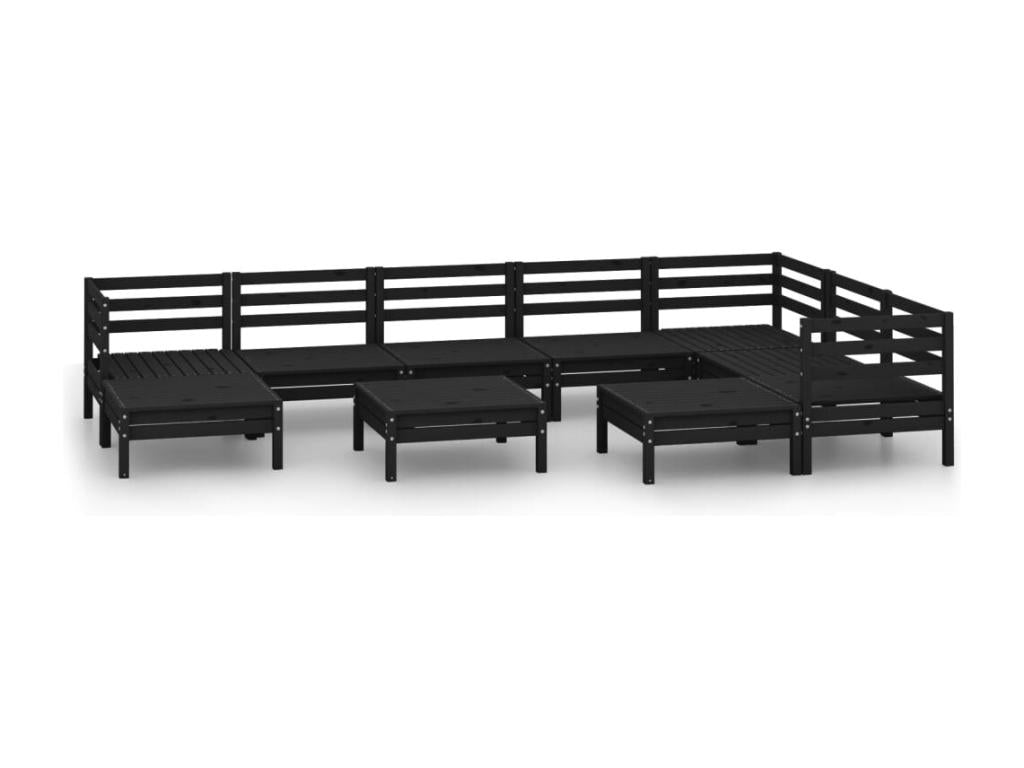 Salon de jardin 10 pièces Bois de pin massif Noir DVWX72457
