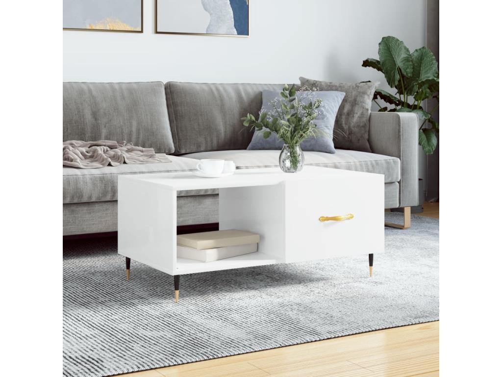 Table basse Blanc brillant 90x50x40 Bois d'ingénierie YBIY48314