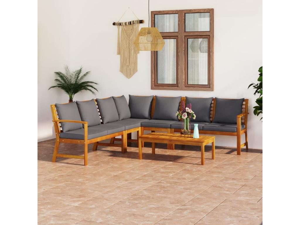 Salon de jardin 6 pièces avec coussin Bois d'Artigeo solide UVCS37629