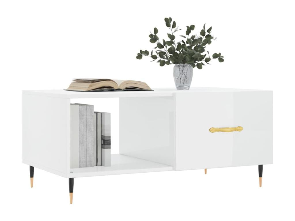 Table basse Blanc brillant 90x50x40 Bois d'ingénierie YBIY48314