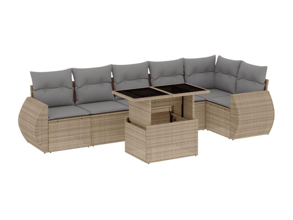 Salon de jardin avec coussins 7 pcs beige résine tressée IVRG96997