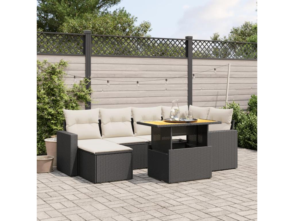 Salon de jardin 7 pcs avec coussins noir résine tressée OJTS43541
