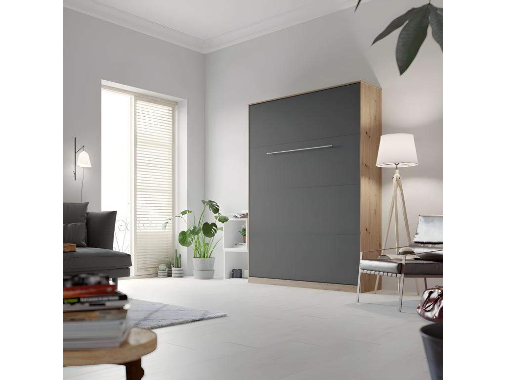 Armoire Lit escamotable 140x200cm Lit Rabattable Lit Mural Artigeoérieur Vertical Chêne Sauvage/Anthracite FGTT16842